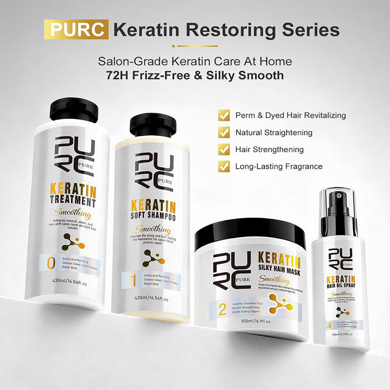 Hair Care Keratin Shampoo - Conjunto de Tratamento Capilar PURC com